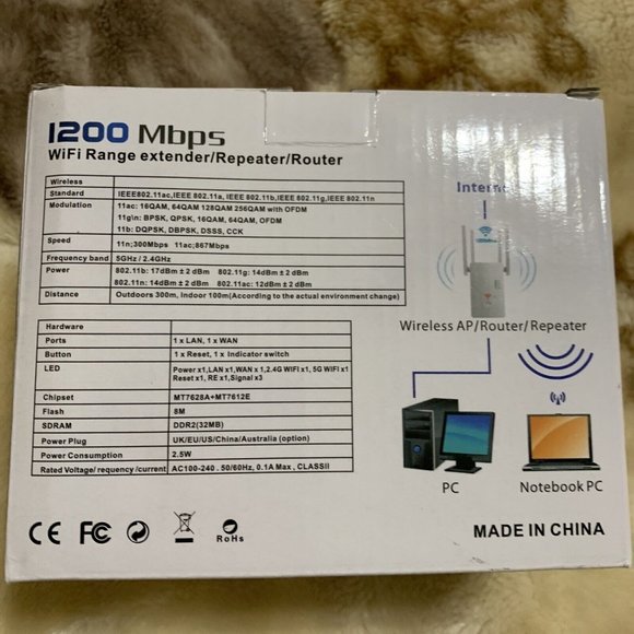 1200 Mbps WiFi Range Extender Repeater Router Model AC1200M - White - Picture 4 of 7